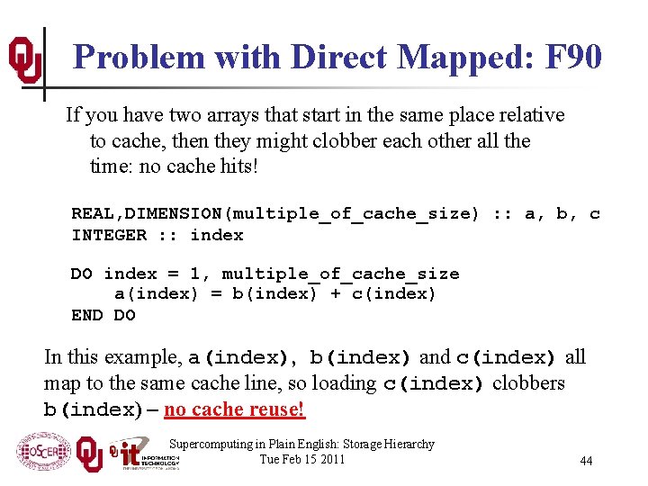 Problem with Direct Mapped: F 90 If you have two arrays that start in