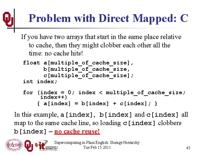 Problem with Direct Mapped: C If you have two arrays that start in the