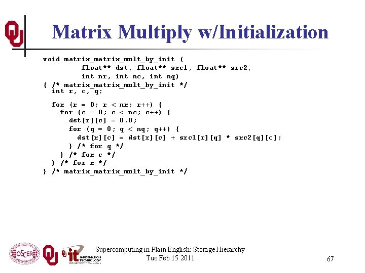 Matrix Multiply w/Initialization void matrix_mult_by_init ( float** dst, float** src 1, float** src 2,
