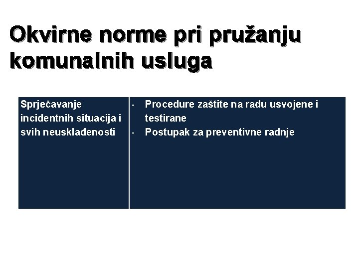 Okvirne norme pri pružanju komunalnih usluga Sprječavanje incidentnih situacija i svih neusklađenosti - Procedure