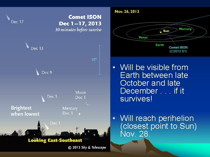 • Will be visible from Earth between late October and late December. .