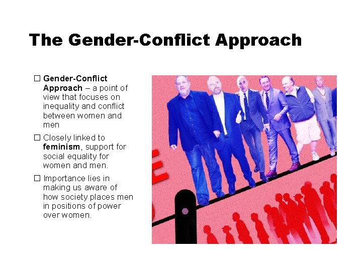 The Gender-Conflict Approach � Gender-Conflict Approach – a point of view that focuses on