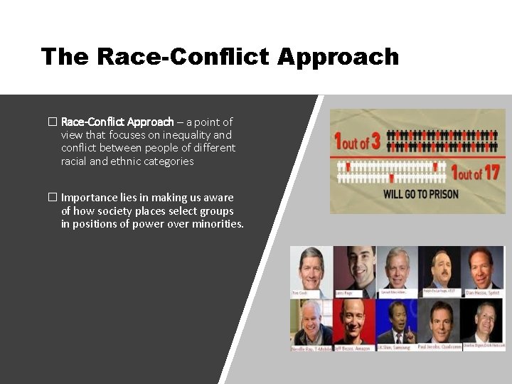 The Race-Conflict Approach � Race-Conflict Approach – a point of view that focuses on