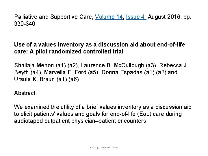 Palliative and Supportive Care, Volume 14, Issue 4 August 2016, pp. 330 -340 Use