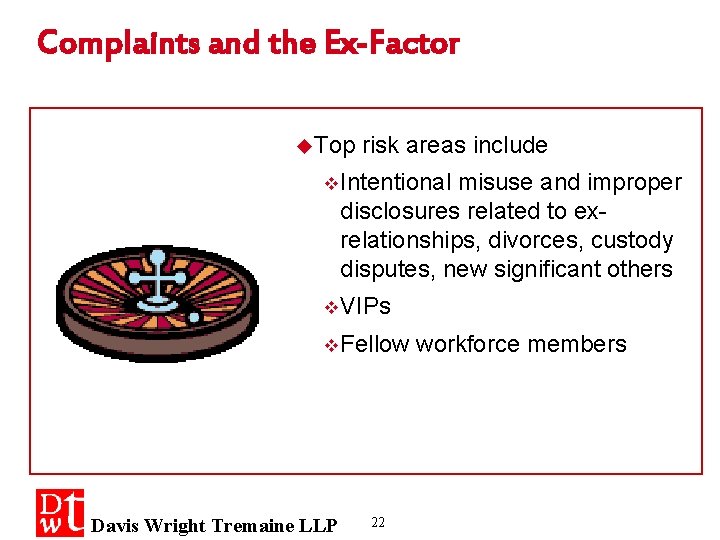 Complaints and the Ex-Factor u. Top risk areas include v Intentional misuse and improper