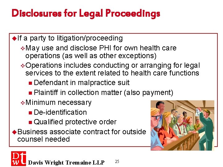 Disclosures for Legal Proceedings u. If a party to litigation/proceeding v May use and