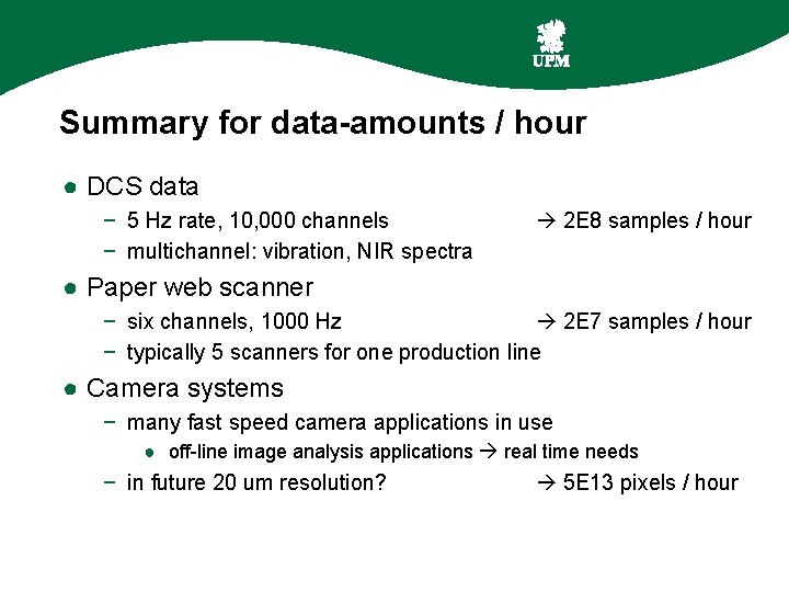 Summary for data-amounts / hour ● DCS data − 5 Hz rate, 10, 000