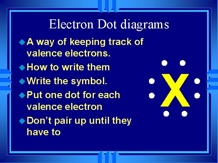 Electron Dot diagrams u. A way of keeping track of valence electrons. u How