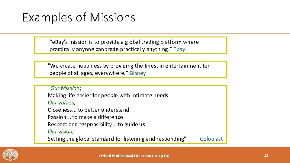 Examples of Missions “e. Bay's mission is to provide a global trading platform where