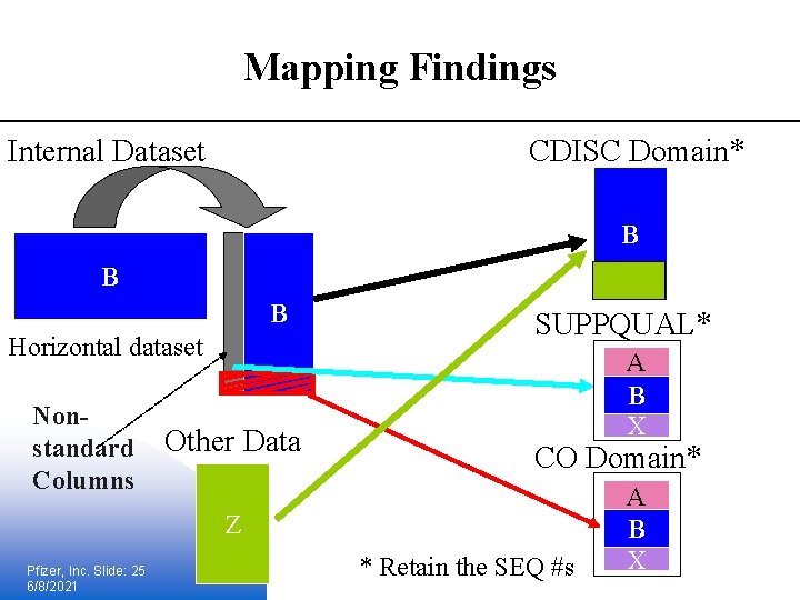 Mapping Findings Internal Dataset CDISC Domain* B B B Horizontal dataset Nonstandard Columns Other