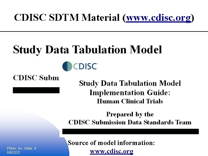 CDISC SDTM Material (www. cdisc. org) Pfizer, Inc. Slide: 4 6/8/2021 Source of model