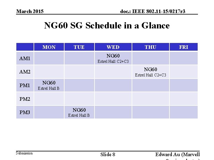 March 2015 doc. : IEEE 802. 11 -15/0217 r 3 NG 60 SG Schedule