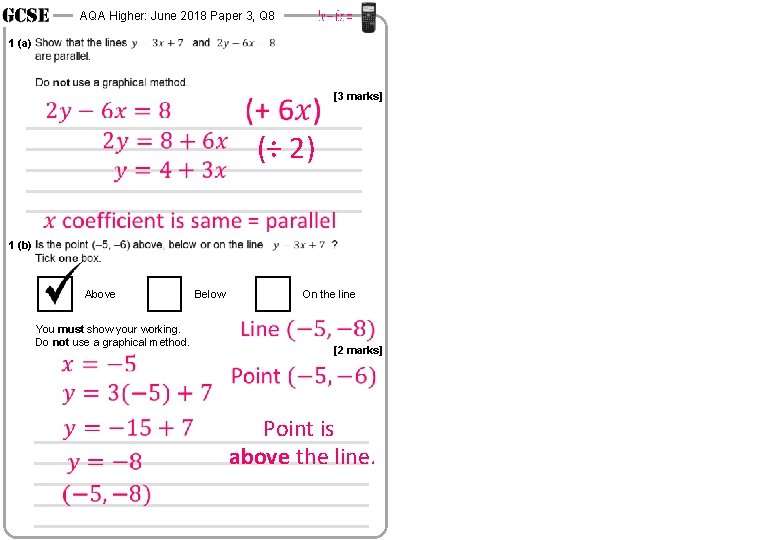 AQA Higher: June 2018 Paper 3, Q 8 1 (a) [3 marks] (÷ 2)