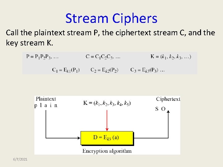 Stream Ciphers Call the plaintext stream P, the ciphertext stream C, and the key