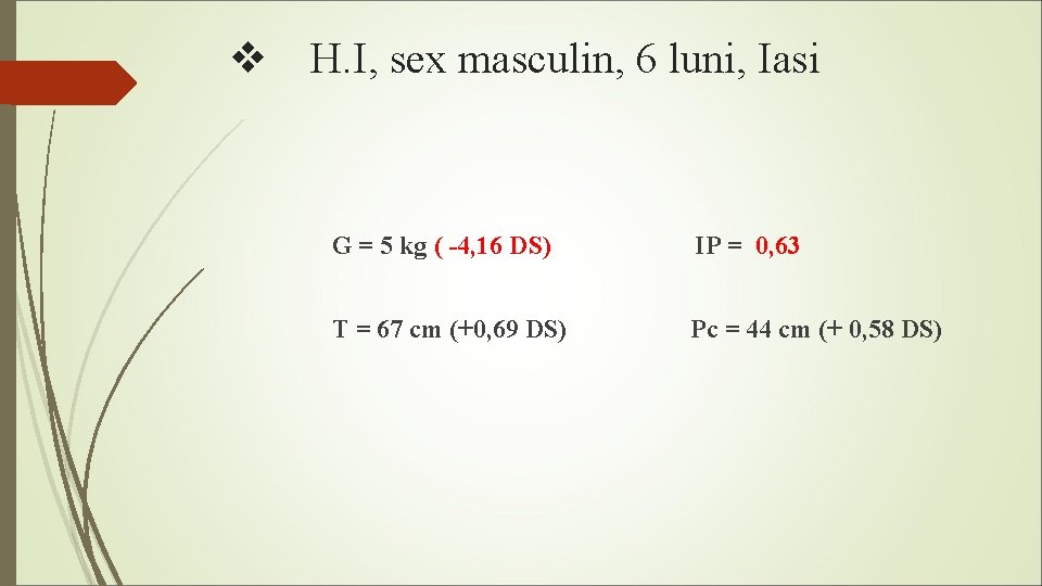 v H. I, sex masculin, 6 luni, Iasi G = 5 kg ( -4,