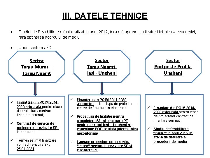 III. DATELE TEHNICE Studiul de Fezabilitate a fost realizat in anul 2012, fara a
