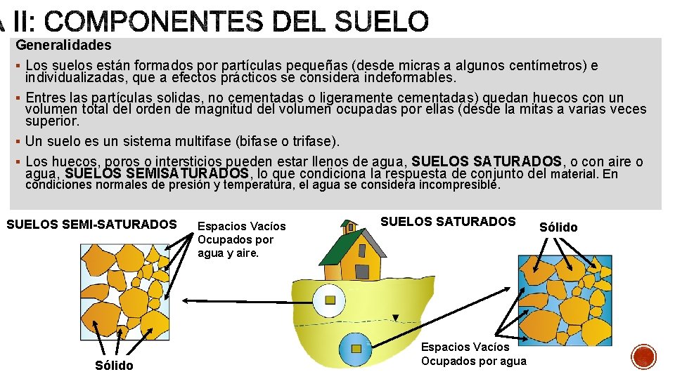 Generalidades § Los suelos están formados por partículas pequeñas (desde micras a algunos centímetros)