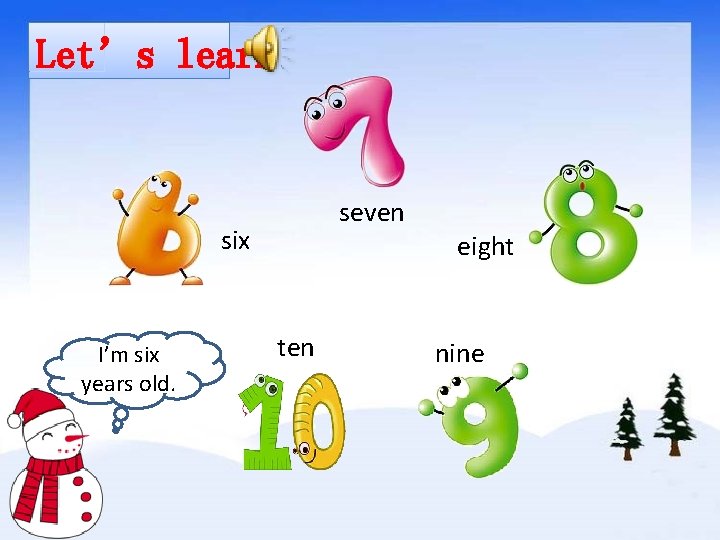 Let’s learn seven six I’m six years old. ten eight nine 