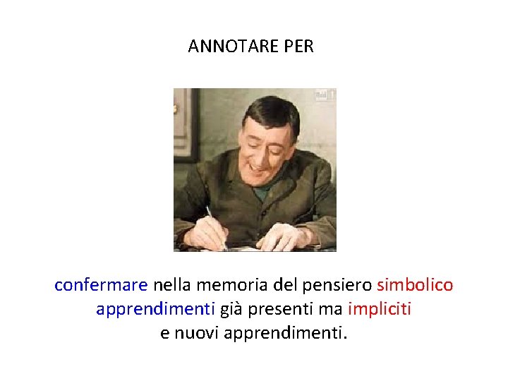 ANNOTARE PER confermare nella memoria del pensiero simbolico apprendimenti già presenti ma impliciti e