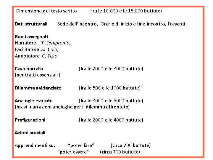 Dimensione del testo scritto Dati strutturali (fra le 10. 000 e le 15. 000