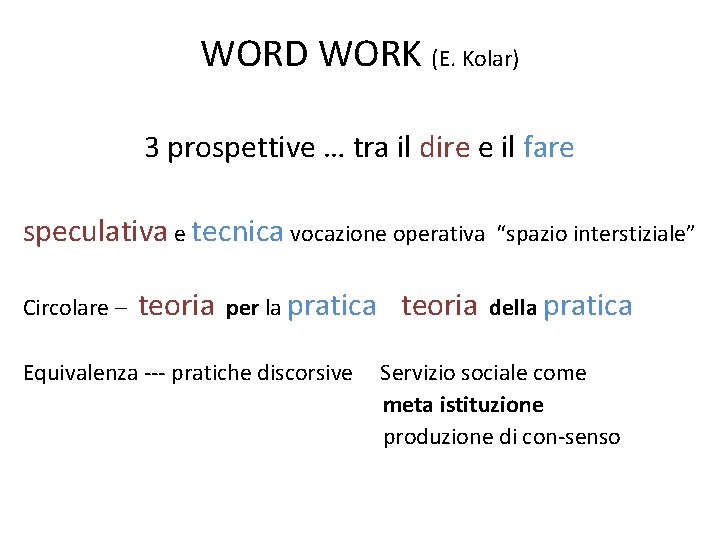 WORD WORK (E. Kolar) 3 prospettive … tra il dire e il fare speculativa