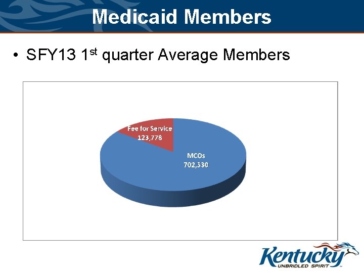 Medicaid Members • SFY 13 1 st quarter Average Members Medicaid Members • SFY 13 1 st quarter Average Members