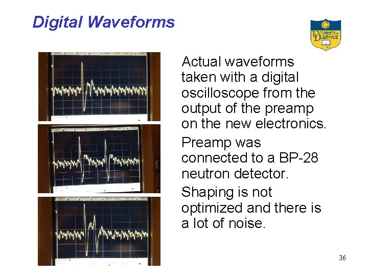 Digital Waveforms Actual waveforms taken with a digital oscilloscope from the output of the