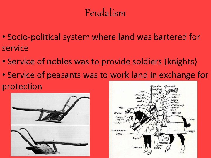 Feudalism • Socio-political system where land was bartered for service • Service of nobles