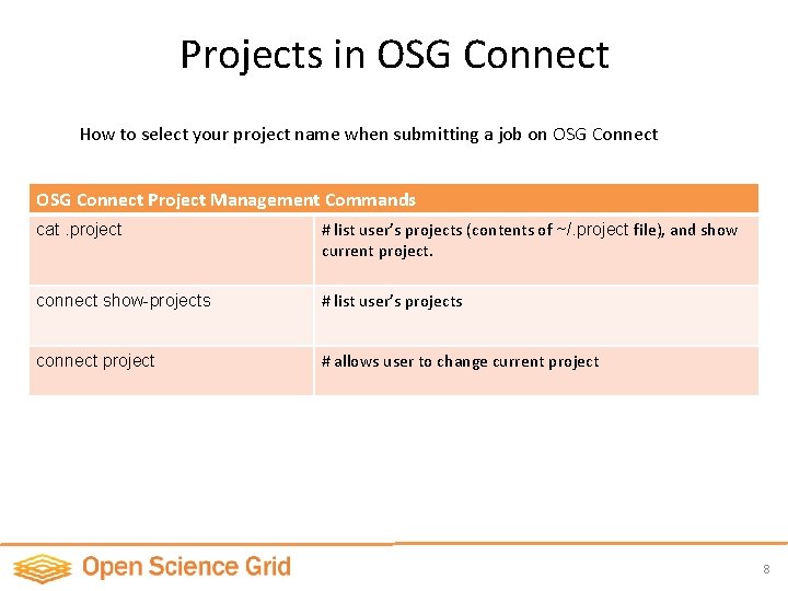 Projects in OSG Connect How to select your project name when submitting a job
