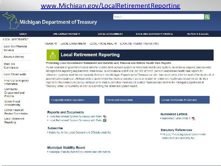 www. Michigan. gov/Local. Retirement. Reporting State of Michigan Department of Treasury 48 