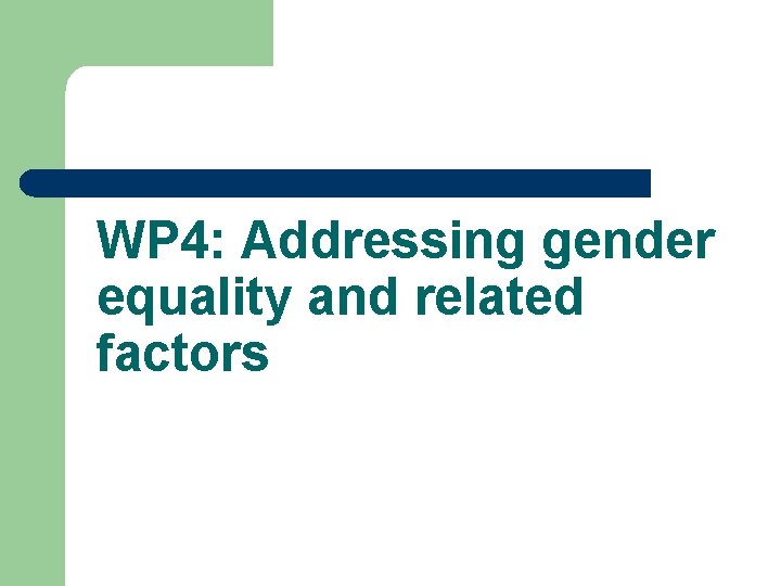 WP 4: Addressing gender equality and related factors 