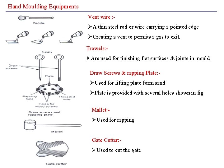 Hand Moulding Equipments Vent wire : - ØA thin steel rod or wire carrying