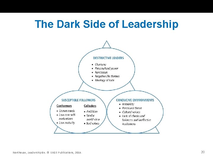 The Dark Side of Leadership Northouse, Leadership 8 e. © SAGE Publications, 2019. 20