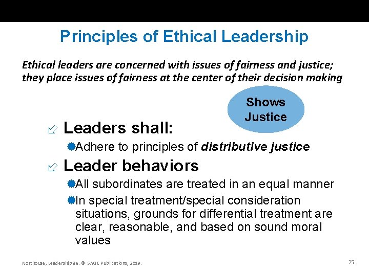 Principles of Ethical Leadership Ethical leaders are concerned with issues of fairness and justice;