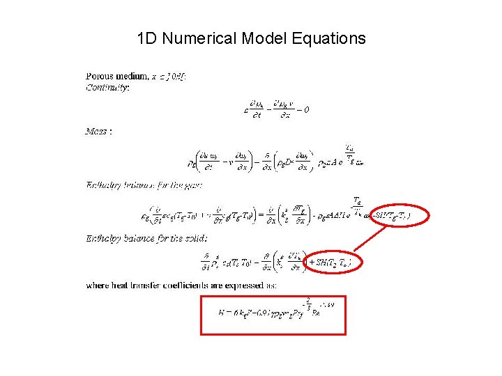 1 D Numerical Model Equations 