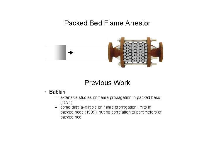 Packed Bed Flame Arrestor Previous Work • Babkin – extensive studies on flame propagation