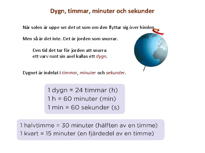 Dygn, timmar, minuter och sekunder När solen är uppe ser det ut som om