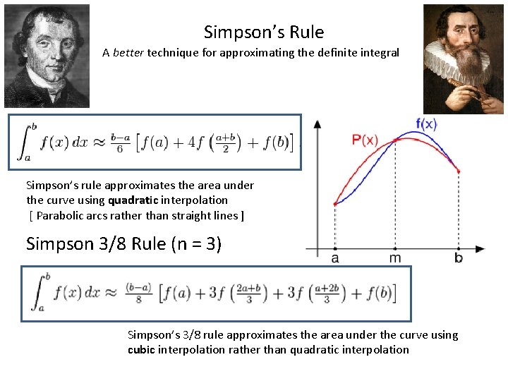 Simpson’s Rule A better technique for approximating the definite integral Simpson’s rule approximates the