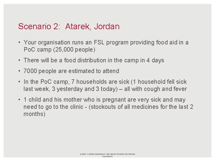 Scenario 2: Atarek, Jordan • Your organisation runs an FSL program providing food aid
