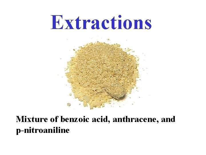 Extractions Mixture of benzoic acid, anthracene, and p-nitroaniline 