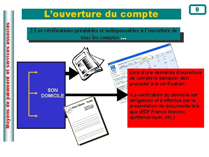 Moyens de paiement et services associés L’ouverture du compte 9 2 Les vérifications préalables