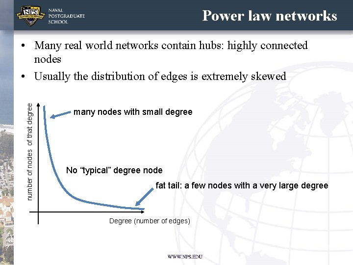 Power law networks number of nodes of that degree • Many real world networks