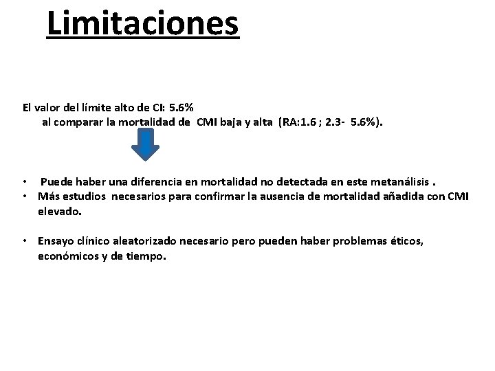 Limitaciones El valor del límite alto de CI: 5. 6% al comparar la mortalidad