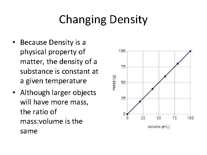 Changing Density • Because Density is a physical property of matter, the density of