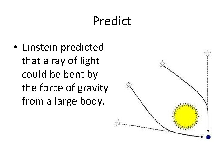 Predict • Einstein predicted that a ray of light could be bent by the