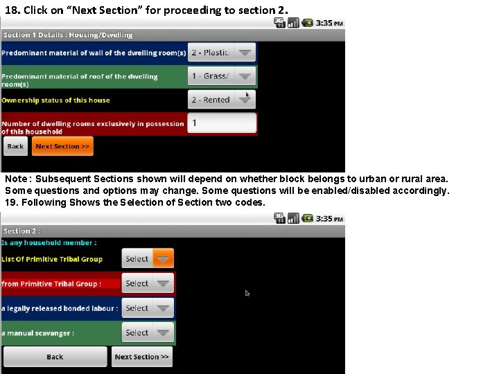 18. Click on “Next Section” for proceeding to section 2. Note : Subsequent Sections