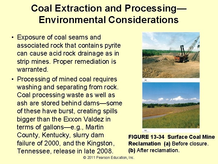 Coal Extraction and Processing— Environmental Considerations • Exposure of coal seams and associated rock