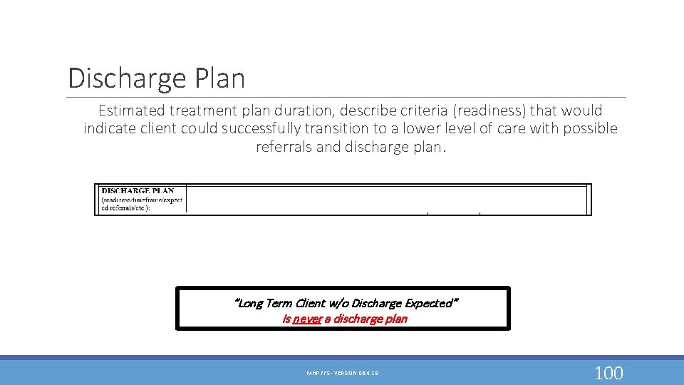 Discharge Plan Estimated treatment plan duration, describe criteria (readiness) that would indicate client could Discharge Plan Estimated treatment plan duration, describe criteria (readiness) that would indicate client could