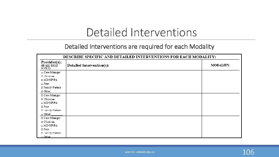 Detailed Interventions are required for each Modality MHP FFS - VERSION 06. 4. 19 Detailed Interventions are required for each Modality MHP FFS - VERSION 06. 4. 19