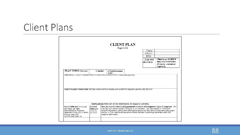 Client Plans MHP FFS - VERSION 06. 4. 19 88 Client Plans MHP FFS - VERSION 06. 4. 19 88